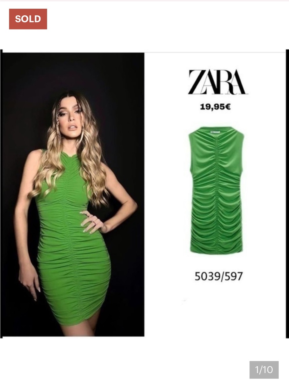 ZARA GREEN DRESS WITH RUCHING 5039/597